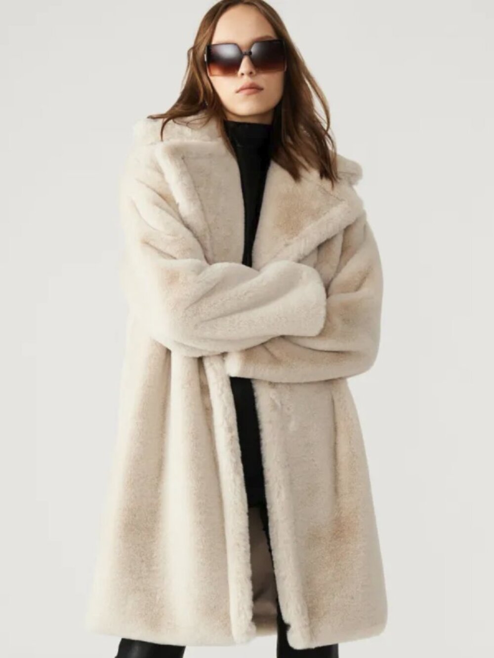 Steve Madden Emery Beige Faux Fur Coat Size L